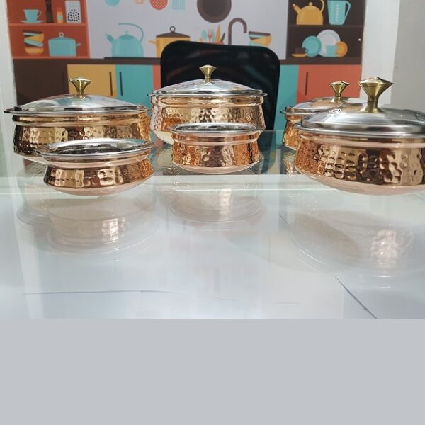 STAINLESS STEEL COPPER DISHES WITH GLASS LIDS